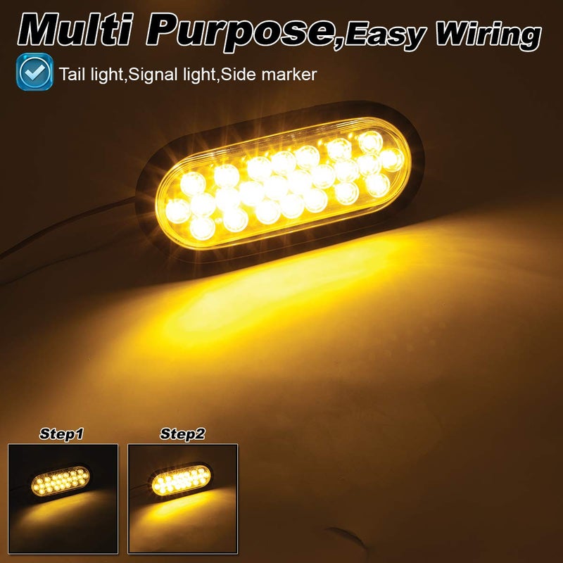 Ledvillage أضواء علامة الذيل البيضاوية الواضحة LEDvillage 6 بوصة مع عدسة شفافة برتقالية 24 LED لإشارة الانعطاف وموقف السيارات للشاحنة والمقطورة وRV مع غطاء ومقبس مصدود 12V DC (4 قطع) - Image 4